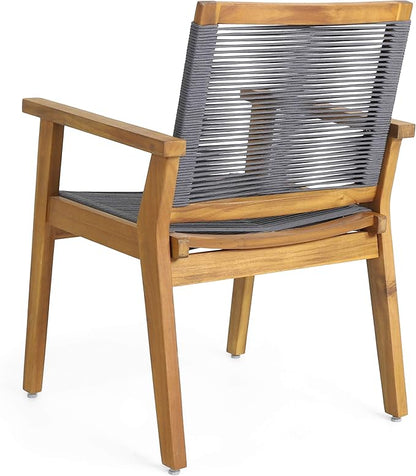 Christopher Knight Home Tracy Outdoor Acacia Wood Dining Chair with Rope Seating (Set of 2), Teak and Dark Gray