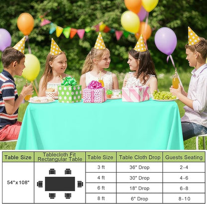 Smiry Disposable Table Cloth - 15 Pack, 54 x 108 Inch Waterproof Rectangle Tablecloths for Parties, Decorative Plastic Table Cover, Leakproof & Sturdy, Mint Green