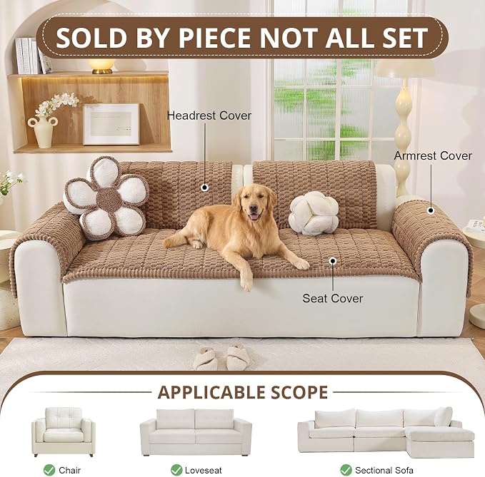 OstepDecor Couch Cover for Dogs, Washable Non Slip Sofa Cover for Pets | Soft Couch Covers for Sofa, Loveseat and Sectional, Furniture Protector Against Pet Hair & Dirt (20" x 24", Brown)