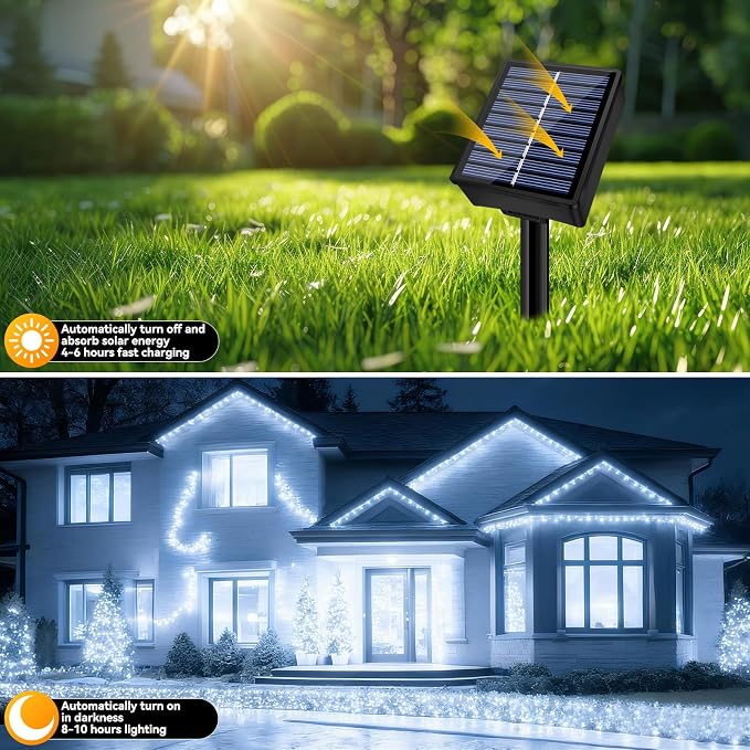 Solar String Lights Outdoor Waterproof 2 Pack Total 66ft 200LED White | 8 Modes Twinkle Lights Solar Fairy Lights for Patio, Garden Yard Party Wedding Tree Christmas Halloween Decoration