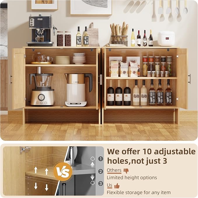 DHZ Buffet Cabinet with Storage, Farmhouse Sideboard Storage Cabinet with Rattan Doors & Adjustable Shelf, 31.5" Narrow Coffee Bar Cabinet, Kitchen Storage Cabinet, Entryway Accent Liquor Cabinet