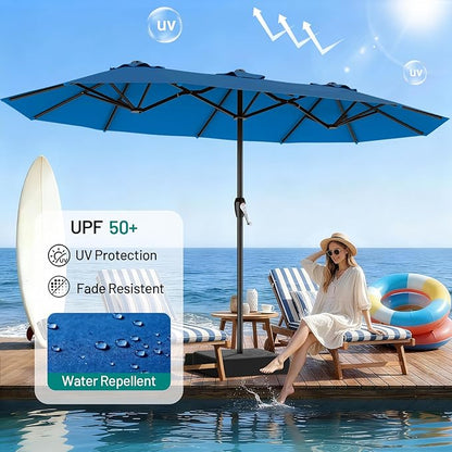 AreShark 15ft Patio Umbrella with Base, Double Sided Outdoor Umbrella with 12 Fiberglass Ribs, Large Outdoor Umbrella for Garden, Pool, Deck, Backyard & Market, Royal Blue