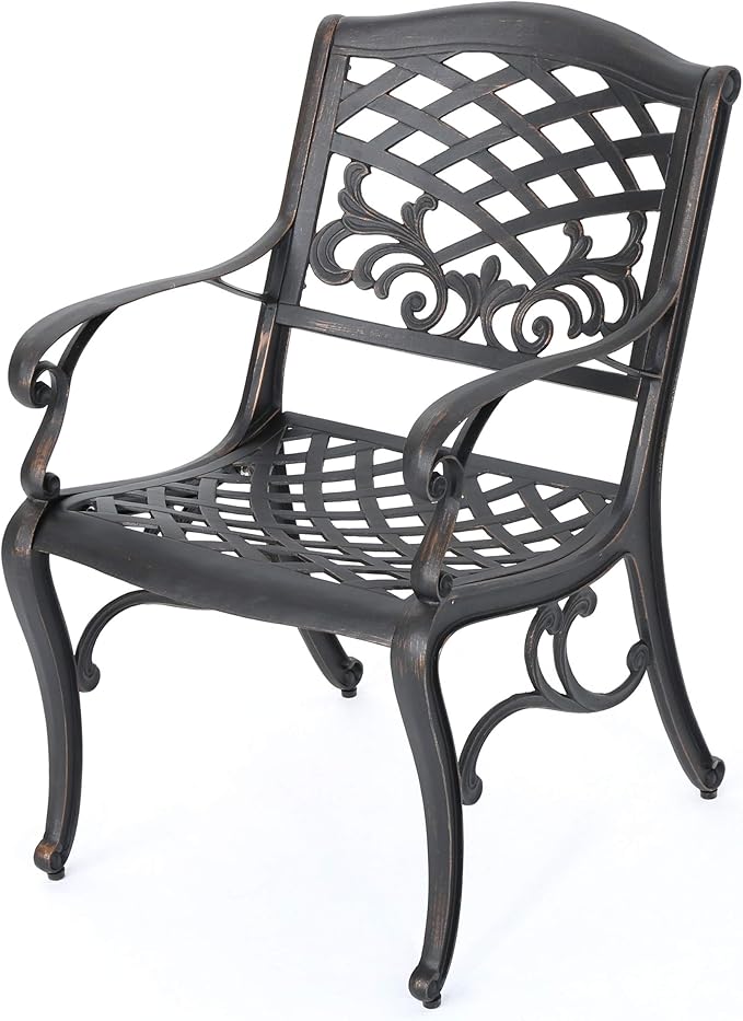 Christopher Knight Home Myrtle Beach Outdoor Aluminum Dining Chairs, 2-Pcs Set, Shiny Copper