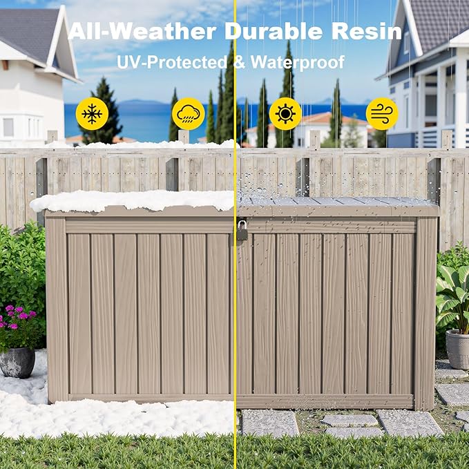 180 GallonOutdoor Storage Box,Resin Deck Boxes Waterproof, IndoorOutdoor Bin for Package Delivery, Patio Cushions, Gardening Tools, Lockable, UV Resistant
