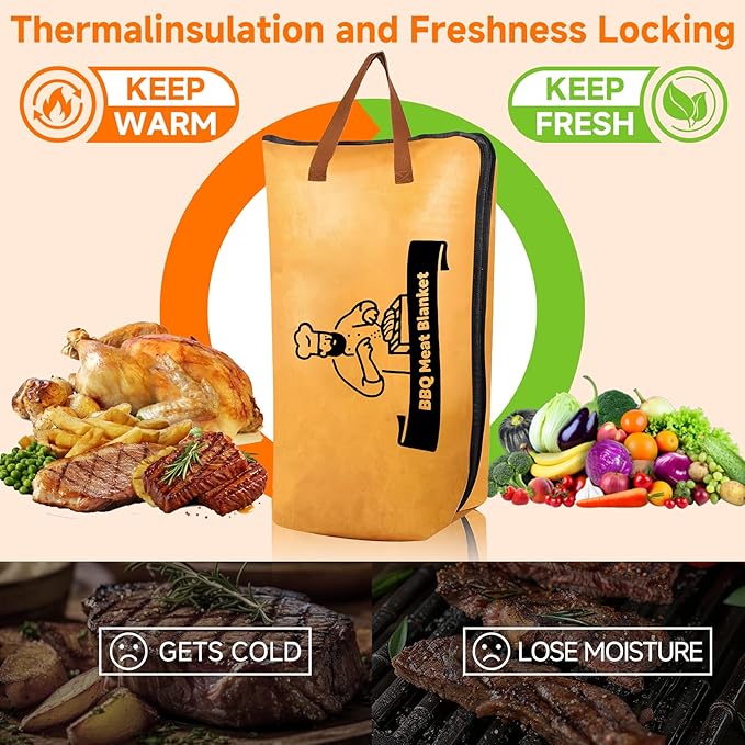 BBQ Blanket for Resting Meat, Reusable Smoker Meat Resting Blanket,Smoker Grilling Brisket Meat Insulated Resting Bag with Wide Mouth for Large Brisket/Turkey(BBQ Blanket 21in)