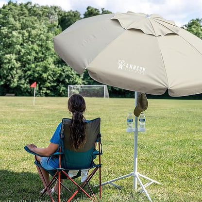 AMMSUN Shade Umbrella, Premium Portable Umbrella with Stand, 6.5ft Lightweight Free Standing Canopy for Sporting Games, Adjustable Instant Sun Protection and Easy to Carry, Beige