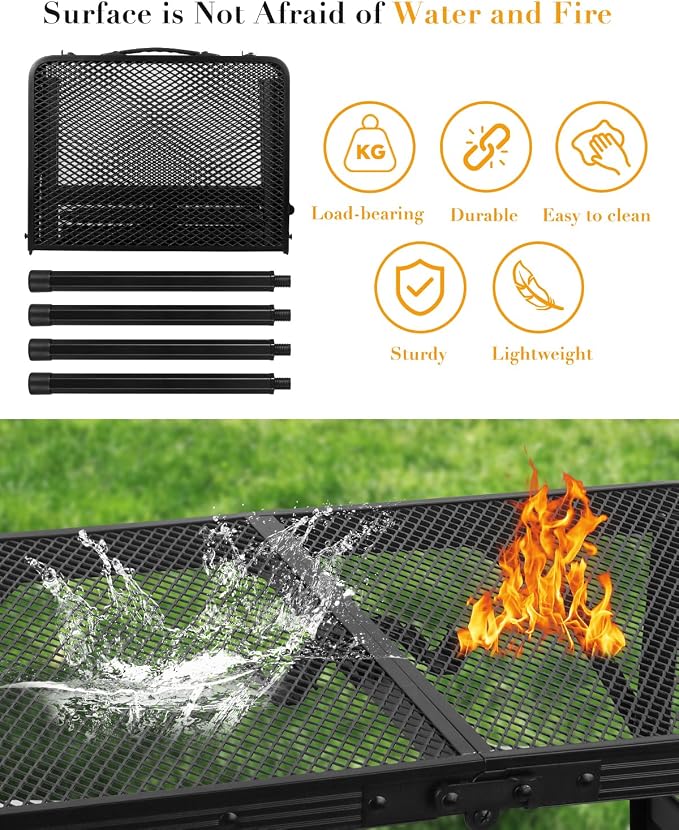 Honagu Folding Grill Table, Height Adjustable Metal Picnic Outdoor Table, Portable Camping Table for Outdoor Camping, Patio, Dining, BBQ, Party, Travel Cooking,Small 23.6"×15.7"Lightweight, Waterproof