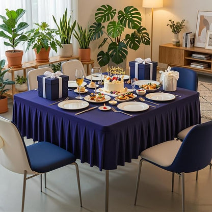 PARTISKY Navy Blue Spandex Square Tablecloths 48x48 Inch, Wrinkle Free Fitted Card Table Cloth Stretch Square Table Cover for Kitchen Dinner, Holiday Party, Wedding Banquet, Display Trade Show