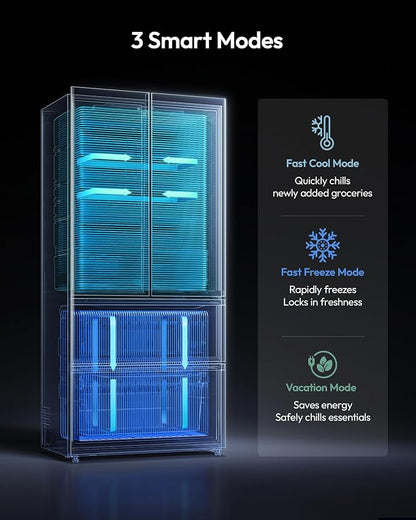 18 Cu.Ft French Door Refrigerator with Freezer Drawer – Frost Free, UL Certified, Side by Side Fridge with Door Ajar Alarm & 3 Smart Modes