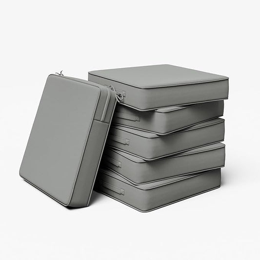 Outdoor Chair Cushion 19 x 19 x 4 Inches Patio Furniture Outdoor Waterproof Seat Cushion, Patio Chair Cushion with Handles and Ties, Square Dining Chair Cushion Set of 6, Light Grey