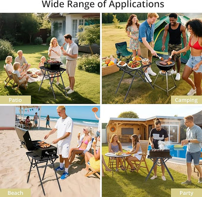 Anbte 2ft Folding Grill Table, Supports 180 Lbs, 2 Adjustable Height 28” Portable Grill Table Heat-Resistant Tabletop, Folding Metal Table for Camping BBQ Cooking Backyard Outdoor, 24" X 16", Black
