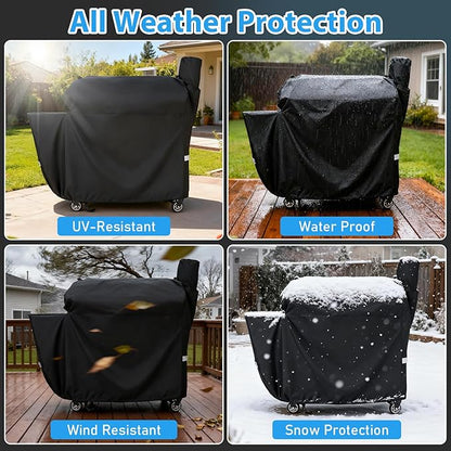 600D Wood Pellet Grill Cover for recteq Flagship 1100 1600 RT-1250 RT-700 RT-680, Easy-Check Fit Accessory for Outdoor Cooking or Use