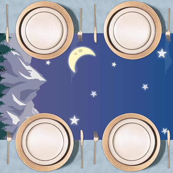Camping Theme Table Runner, Forest Adventure Linen Fabric Table Runner for Everyday Use 72 x 13 Inches, Washable Table Cover for Indoor Outdoor Kitchen Dining Table Decor