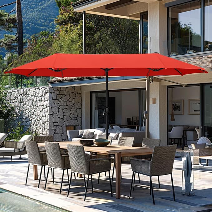GREEN PARTY 13 ft Outdoor Patio Umbrella, Large Rectangular Table Umbrellas | Double-Sided, UV & Fade Resistant Canopy for Deck Poolside Garden Backyard, Market Umbrella with Crank & 1.5" Pole,Orange Red
