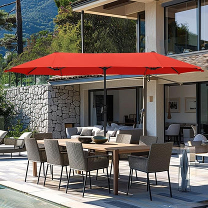 GREEN PARTY 13 ft Outdoor Patio Umbrella, Large Rectangular Table Umbrellas | Double-Sided, UV & Fade Resistant Canopy for Deck Poolside Garden Backyard, Market Umbrella with Crank & 1.5" Pole,Orange Red