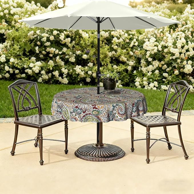 LVTXIII Round Outdoor Tablecloth with Umbrella Hole and Zipper, Water-Repellent 60 Inch Patio Table Cover for Bistro, Garden, Patio & Picnic, Vibrant Paisley