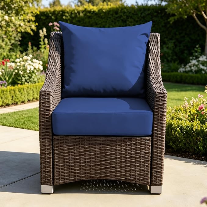 Patio Cushions for Outdoor Furniture, 24x24 Outdoor Couch Cushions, Waterproof & Fade-Resistant Patio Chair Cushions with Removable Cover, Replacement Outdoor Deep Seat Cushion, Navy Blue (Set of 1)