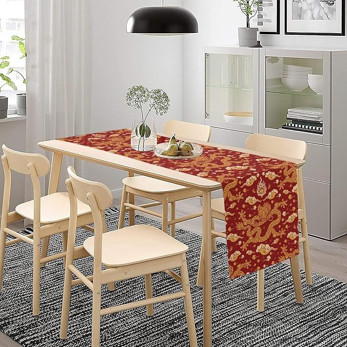 Dragon Table Runne Traditional Oriental Chinese Dragons Japanese Flying Animal Dinner Runner Table Decoration for Home Kitchen Dining Table Party Decoration 13x120in