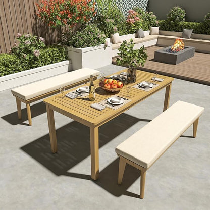 Wisteria Lane 3 Pieces Acacia Patio Dining Set for 4 | Patio Dining Table and Chairs Set with Cushion, Modern Outdoor Dining Furniture Set for Deck Lawn Backyard Garden, Beige