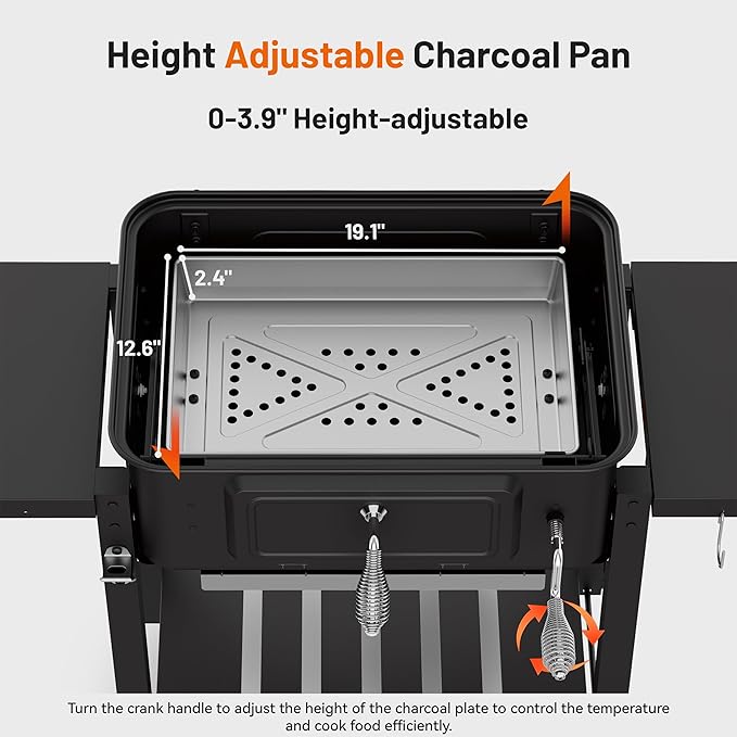 KEYO GRILL 24-Inch Barrel Charcoal Grill, Dual Venting System Outdoor BBQ Grill with Height Adjustable Charcoal Pan, Foldable Side Tables Outdoor Large Barbecue Grills for Backyard and Camping.