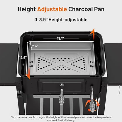 KEYO GRILL 24-Inch Barrel Charcoal Grill, Dual Venting System Outdoor BBQ Grill with Height Adjustable Charcoal Pan, Foldable Side Tables Outdoor Large Barbecue Grills for Backyard and Camping.