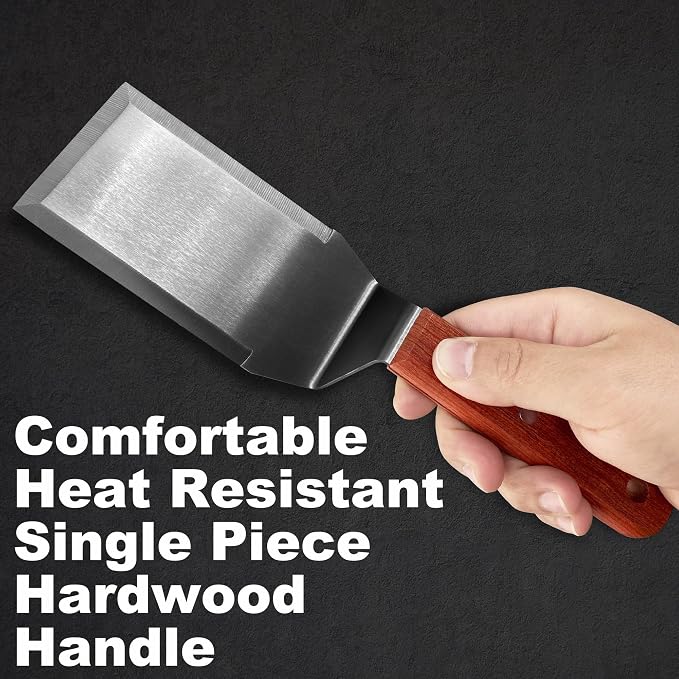Thicker Stainless Steel Grill Spatula, Blade Only Size: 5.3"L × 2.8" W | Metal Griddle Spatula,Full Tang Wooden Handle,Beveled Edge, Smash Burger Turner,BBQ Grill Spatula Accessories for Blackstone,