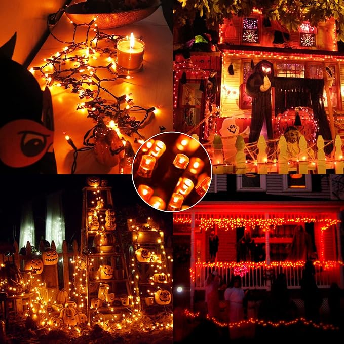 weillsnow 500 LED Halloween String Lights,164 FT Twinkle Lights Waterproof | Orange, 8 Modes, Plug in, Timer & Memory Function, for Halloween Party Garden and Home Decor, Indoor&Outdoor Use