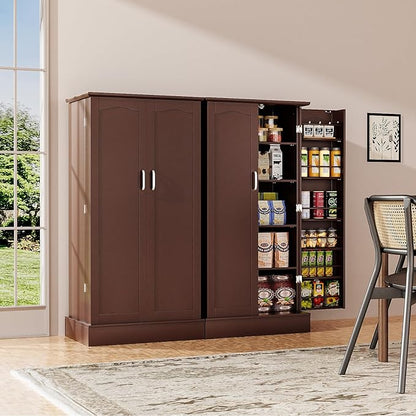 kepptory 47” Pantry Cabinet, Kitchen Pantry Storage Cabinet with Doors & Adjustable Shelves, Brown Freestanding Buffet Cupboards Sideboard for Living Room and Dinning Room, Sturdy and Durable