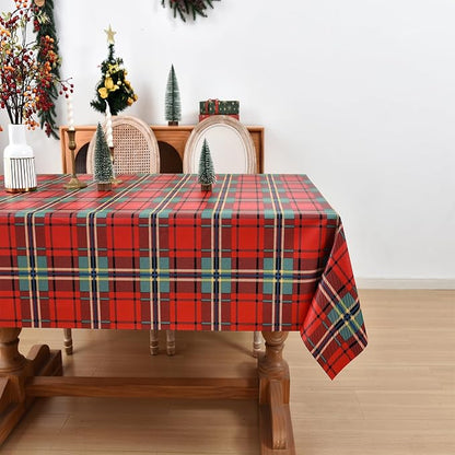 Christmas Tablecloth Heavy Duty Vinyl Red 54x84 inch Square Christmas Table Cloth Reusable Waterproof Foldable Plastic Tablecloths PVC Xmas Table Cover for New Year Party Decor