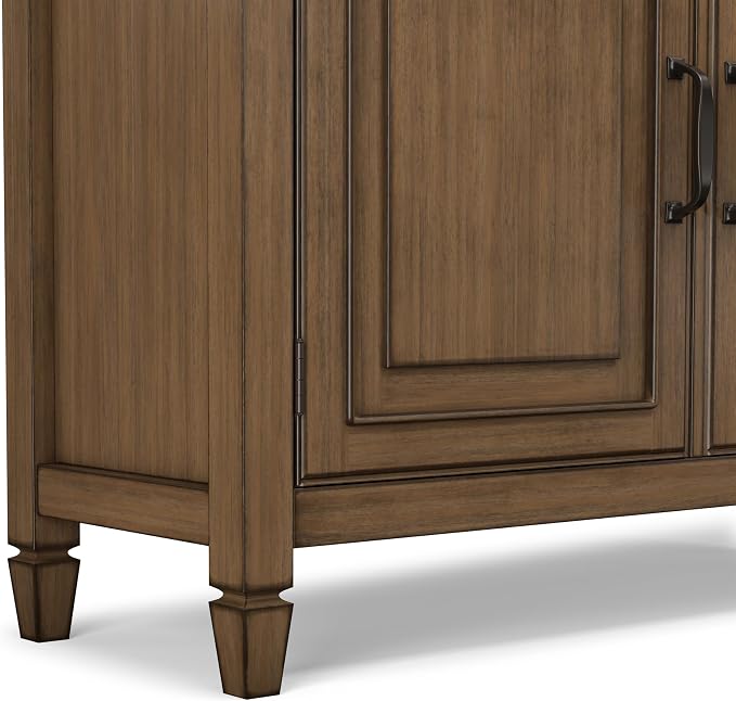 SIMPLIHOME Connaught 40" Solid Wood Cabinet in Rustic Natural Aged Brown | Traditional slim entryway and living room organizer for hats, gloves, shoes and keys with space-saving storage design.