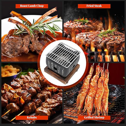 Topyond Japanese Charcoal Grill, Hibachi & Yakitori Grill, Portable Heat-Resistant BBQ Stove, Multi-Functional Fast Heating for Yakiniku, Robata, Indoor/Outoor BBQ Cooking(6.5x5.7in)