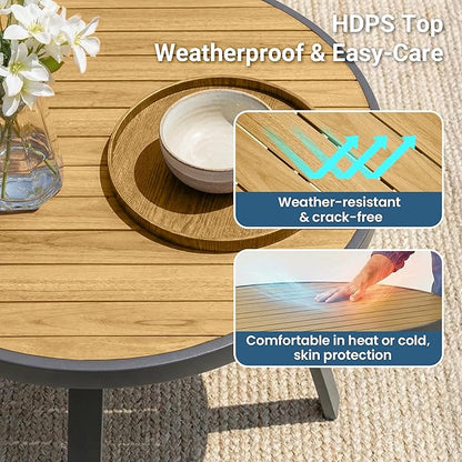 5-Pieces Aluminum Patio Table and Chairs for All-Weather, Patio Table Set with Heavy Duty HDPS Round Table, Outdoor Patio Dining Furniture Set with Breathable Quick-Drying Textilene Chairs