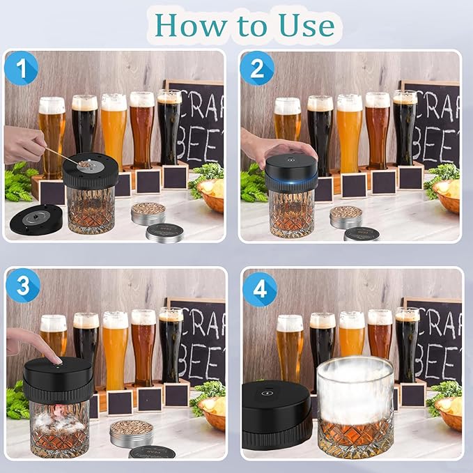 Electric Whiskey Smoker Kit, Electric Cocktail Smoker Kit with 6 Flavors Wood Chips, Rechargeable Cocktail Drink Smoker Kit Built in Lighter, Drinks Smoker Kit for Men, Father, Husband