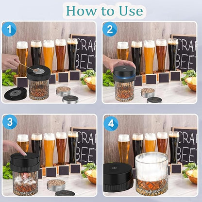 Electric Whiskey Smoker Kit, Electric Cocktail Smoker Kit with 6 Flavors Wood Chips, Rechargeable Cocktail Drink Smoker Kit Built in Lighter, Drinks Smoker Kit for Men, Father, Husband