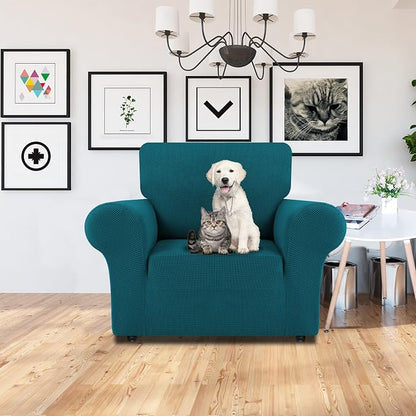 LURKA Stretch Chair Cover for Sofa, 1 Piece Armchair Slipcover, Peacockblue | Soft Stretch Jacquard, Fits 31"-55" Armchairs, Elastic Bottom for Secure Fit, Machine Washable, Pet & Kid Friendly