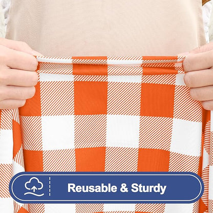 Smiry Picnic Table Cloth 2 Pack, Waterproof Elastic Fitted Tablecloths for 8FT Rectangle Tables, Washable Polyester Buffalo Plaid Tablecloth for Camping, Dining & Outdoor (Orange & White, 30" x 96")