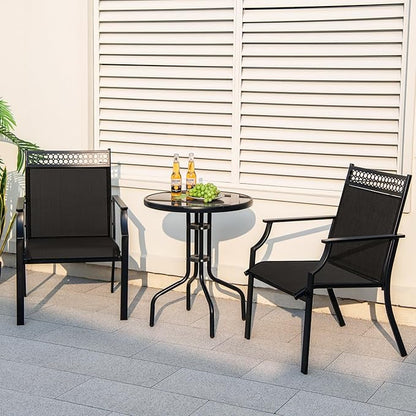 Giantex Patio Chairs Set of 4, Outdoor Chairs with All Weather Fabric, High Backrest, Armrests, Heavy Duty Metal Armchair, Outside Dining Chairs for Porch Lawn Garden Yard Pool, Black