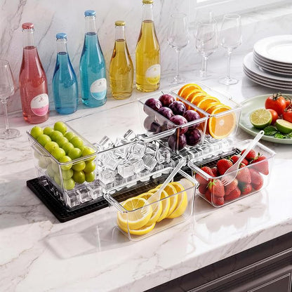 VEVOR Chilled Condiment Server Caddy, 5 Compartment Ice Cooled Serving Container, Plastic Fruit Garnish Tray Platter with Separate Lid, for Taco Salad Bar Accessories, Party Home Restaurant Supplies