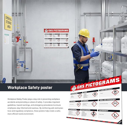 GHS Pictograms Poster – OSHA Hazard Communication (HCS) Chemical Safety Chart, GHS Hazard Symbols & Chemical Classification Reference Guide for Labs, Warehouses & Workplace Safety Training