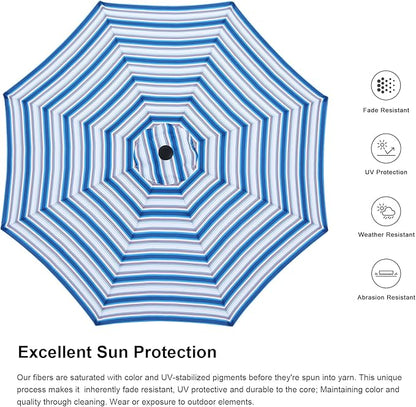ABCCANOPY 9FT Patio Umbrella, Outdoor Waterproof Table Umbrella with Push Button Tilt and Crank, 8 Ribs UV Protection Pool Umbrella for Garden, Lawn, Deck & Backyard(Navy Blue Stripes)