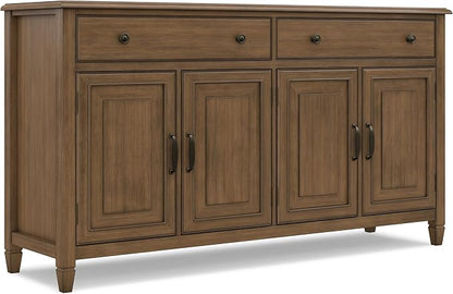 SIMPLIHOME Connaught 67" Sideboard in Rustic Natural Aged Brown | Traditional 4-door dining room buffet with 2 drawers and adjustable shelves for organized kitchen or living room storage.