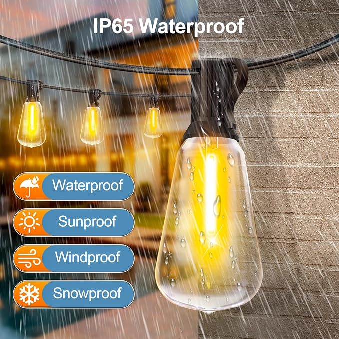 MGVIH Outdoor String Led Patio Lights - 200Ft 60M Outside Waterproof Light with Remote Dimmable ST38 Shatterproof Bulb Hanging Outdoor Electric Lighting for Backyard Yard Gazebo Porch Party