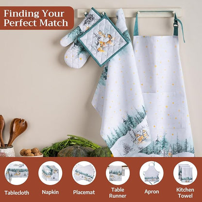 Maison d' Hermine Pot Holders 100% Cotton Potholders (8" x 8", Pack of 1) | Heat Resistant Hot Pads with Loop BBQ Cooking Baking Hotel Kitchen Handling Hot Pans Thanksgiving Christmas - Neige de Noel