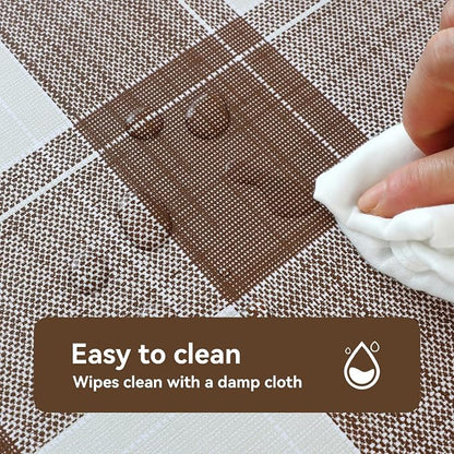 Romanstile Rectangle Plastic Tablecloth, 100% Waterproof Oil-Proof Checkered PVC Table Cloth, Heavy Duty Vinyl Table Cover for Dining, Camping, Picnic, Outdoor - 54 x 120 Inch, Brown Checkered