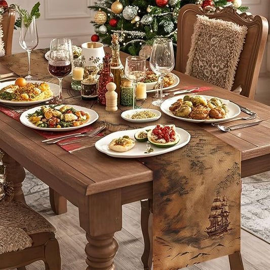Compass Boat Table Runner,Dining Decor for Kitchen Coffee Table Family Dinners Holiday Parties Wedding Events Decor(13x72 inch)