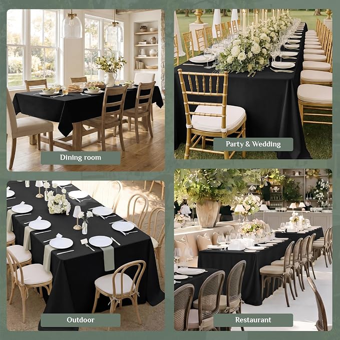 Softalker Rectangle Tablecloth, Waterproof Table Cloths Wrinkle Free Fabric Washable Polyester Table Cover for Dining Tables Party Outdoor Camping Parties Buffet - 60 x 120 inch, Black