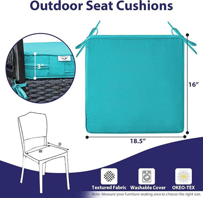IPYNBAP Outdoor Chair Cushions Set of 4 -Waterproof Outdoor Seat Cushions for Patio Furniture, Patio Chair Cushion with Handle and Ties, Out Door Chair Pads,18.5x16x3-Square, Teal