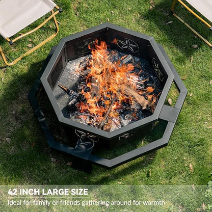 43 Inch Octagonal Fire Pit,Outdoor Fire Pit,Wood Burning Firepit for Bonfire, Firepits for Outside,Camping, Backyard, Patio,Bonfire,Garden