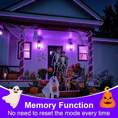 QITONG Purple Solar Halloween Lights, 66ft 200 LED Solar Rope Lights Outdoor, 8 Modes Fairy Lights in Clear Thin Tube