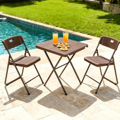 Folding Table, 27 Inch Square Folding Table, No Assembly Portable Camping Picnic Table, Heavy Duty Steel Frame Outdoor Coffee Table, Patio Card Table for Small Spaces, RV, Parties, 400 LBS Capacity